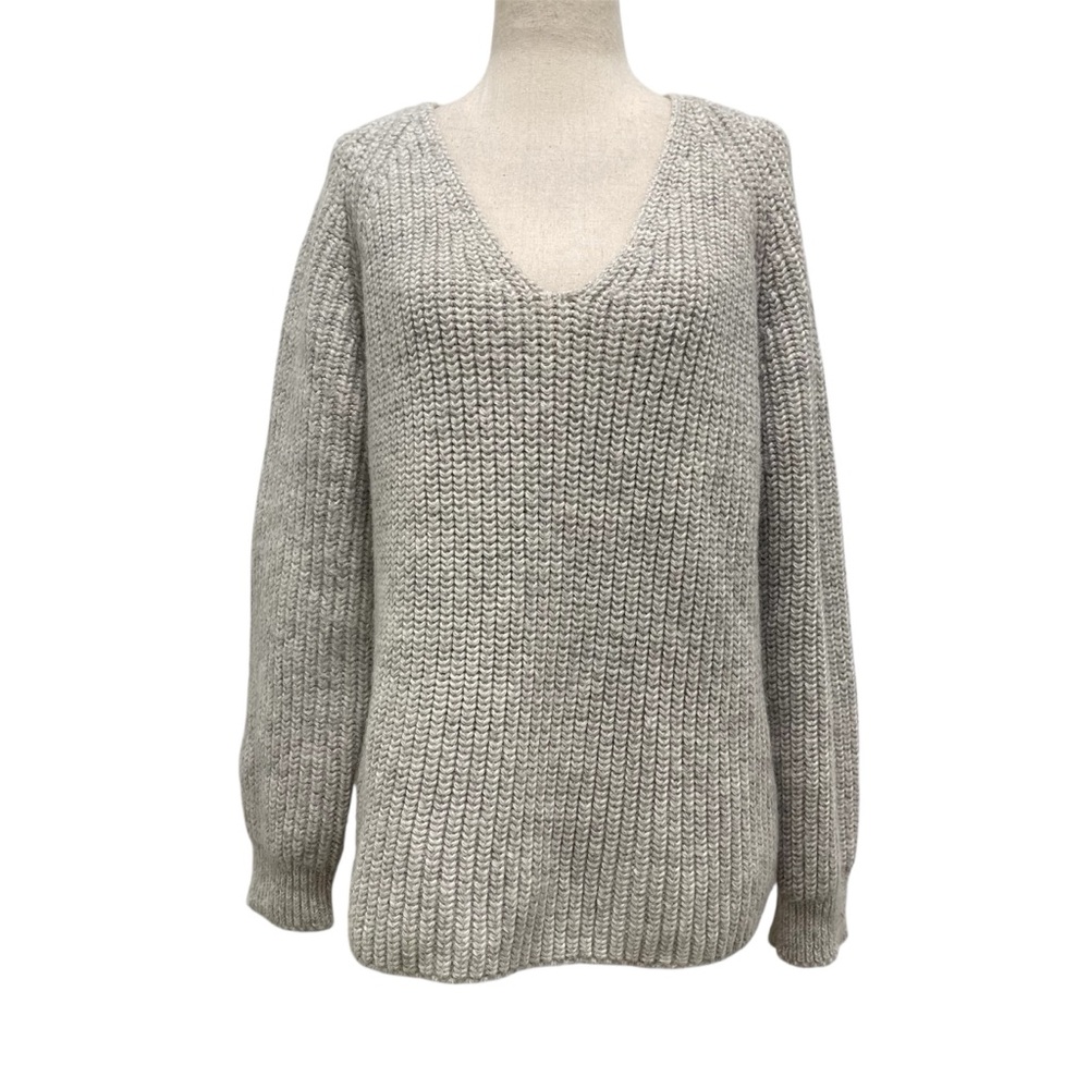 Ali Golden V-Neck Pullover Long Sleeve Gray White Melange Sweater Size One Size